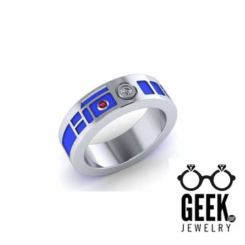 R2 Head Wedding Band - Plain Sides- Gents - Precious Metals - Geek Jewelry