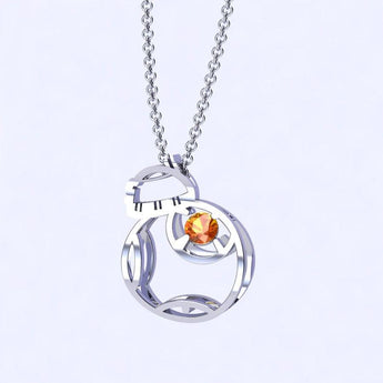 BB Flat Pend, BB8 inspired pendant Sterling silver and Citrine - Geek Jewelry