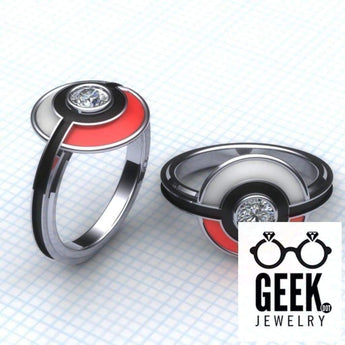 Poke Engagement Ring with Enamel- Ladies - Geek Jewelry