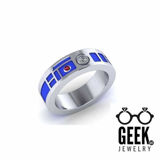 R2 Head Wedding Band - Plain Sides- Gents - Precious Metals - Geek Jewelry