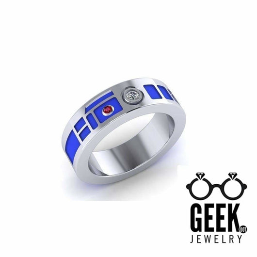 R2 Head Wedding Band - Plain Sides Ladies Precious Metals - Geek Jewelry
